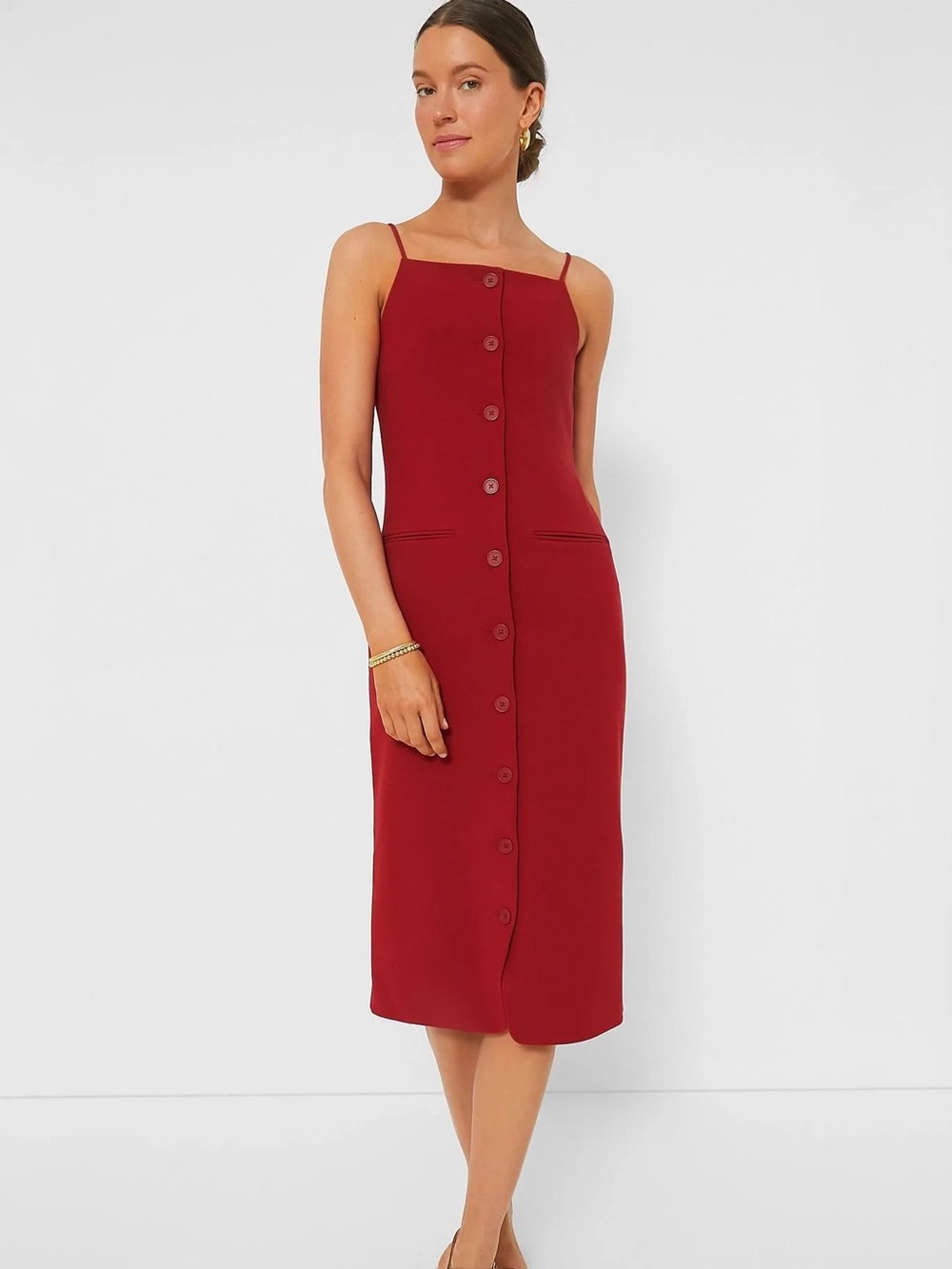 STAUD Una Tailored Midi Dress Rouge Red Size Small